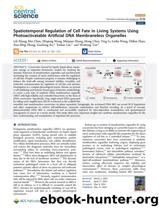 Spatiotemporal Regulation of Cell Fate in Living Systems Using Photoactivatable Artificial DNA Membraneless Organelles by unknow