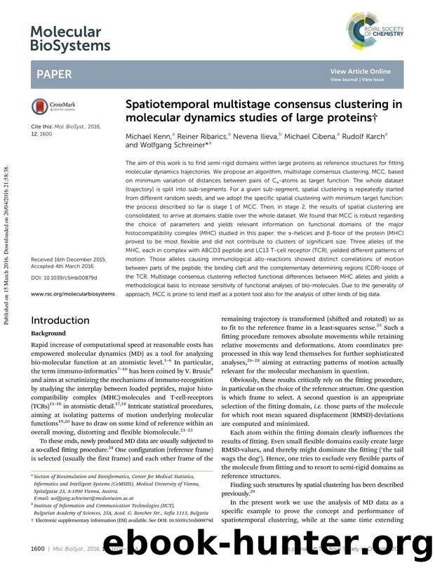 Spatiotemporal multistage consensus clustering in molecular dynamics studies of large proteins by Michael Kenn & Reiner Ribarics & Nevena Ilieva & Michael Cibena & Rudolf Karch & Wolfgang Schreiner