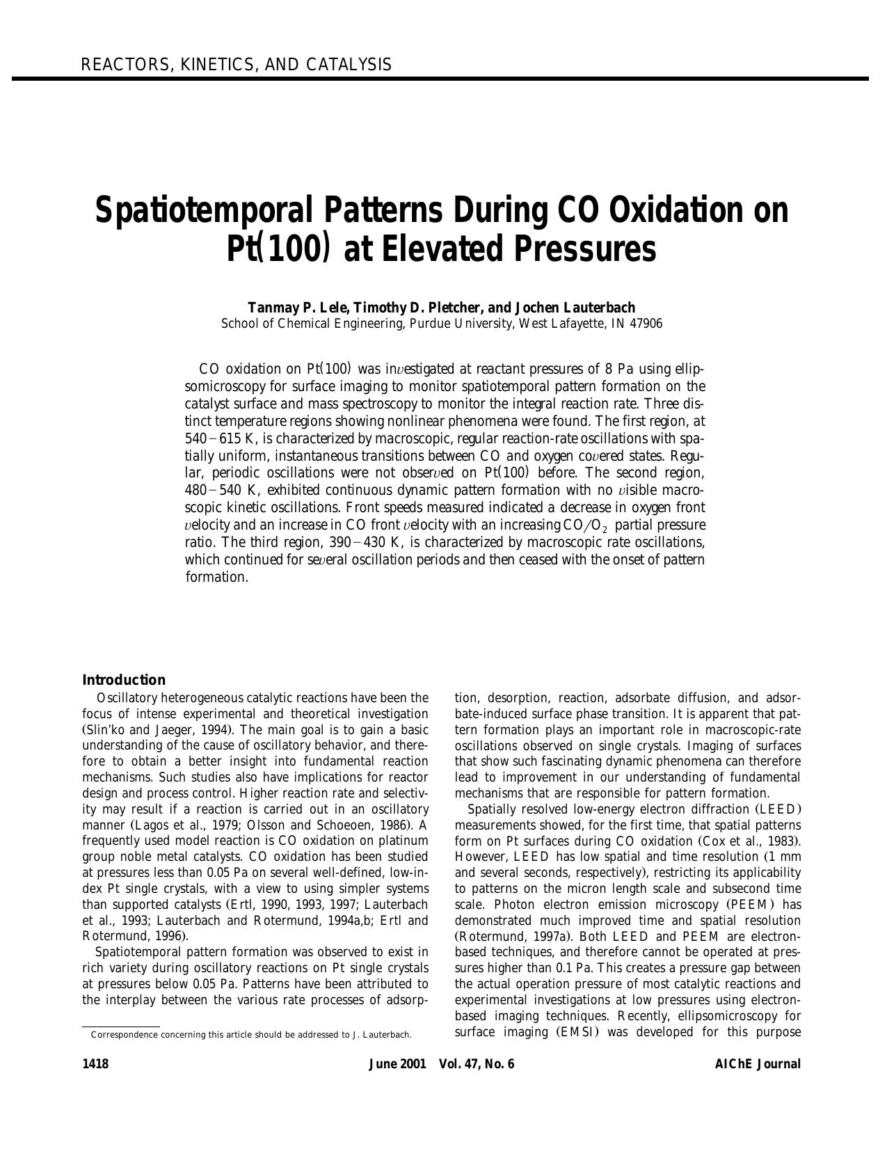 Spatiotemporal patterns during CO oxidation on Pt(100) at elevated pressures by ?