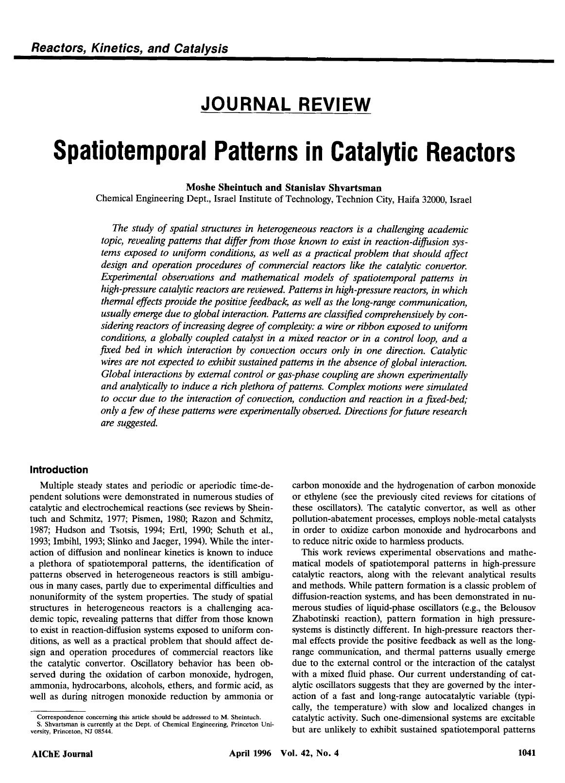 Spatiotemporal patterns in catalytic reactors by Unknown