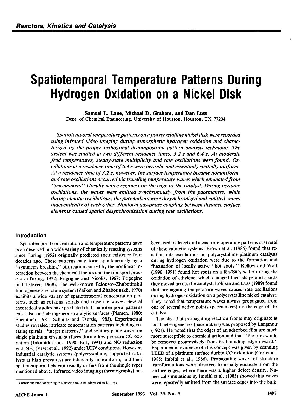 Spatiotemporal temperature patterns during hydrogen oxidation on a nickel disk by Unknown