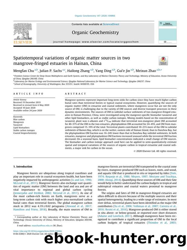Spatiotemporal variations of organic matter sources in two mangrove-fringed estuaries in Hainan, China by Mengfan Chu & Julian P. Sachs & Hailong Zhang & Yang Ding & Gui'e Jin & Meixun Zhao