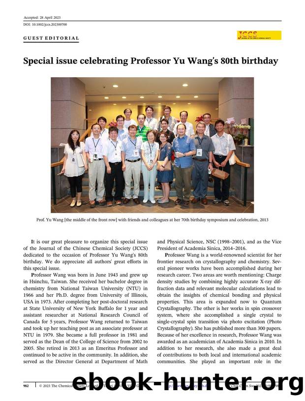 Special Issue Celebrating Professor YuâWangâs 80th Birthday by Unknown