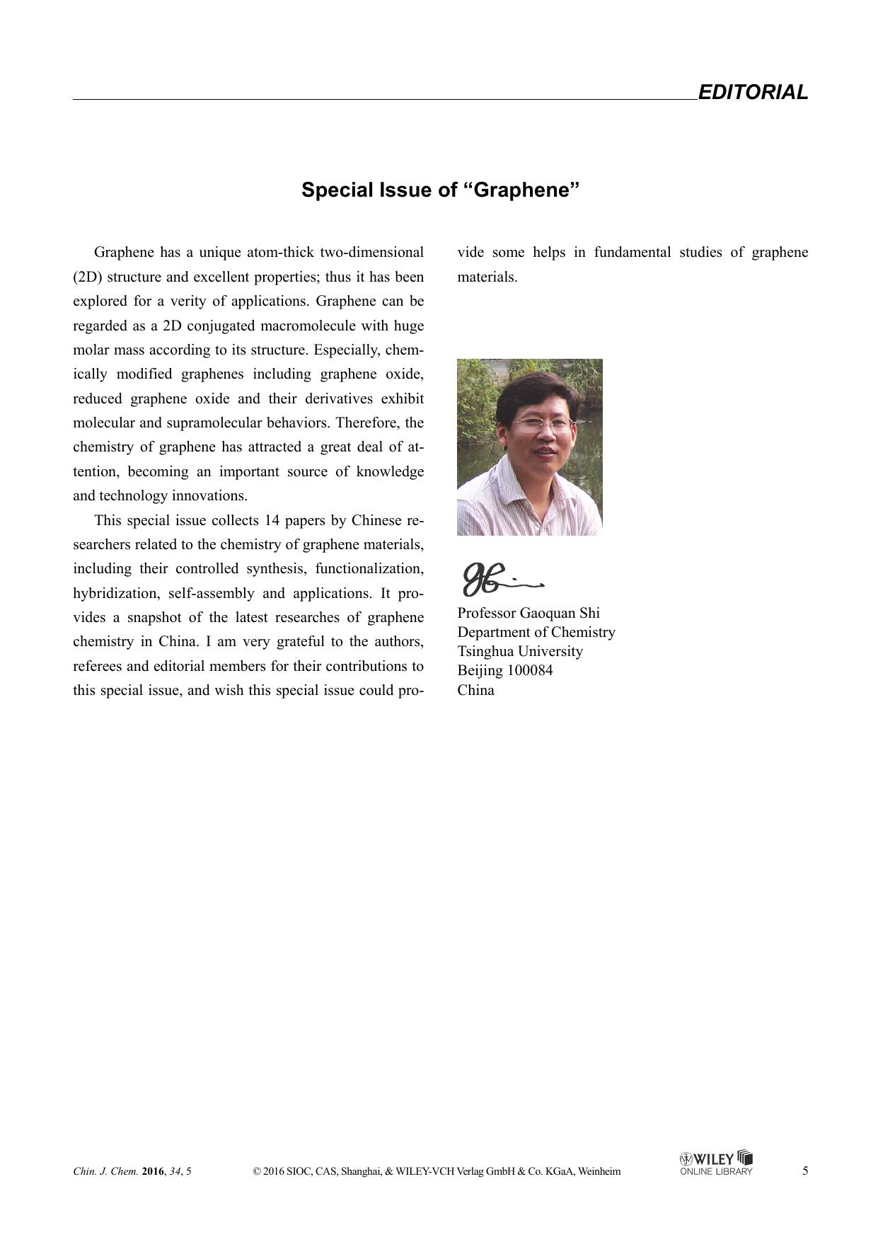 Special Issue of "Graphene by lenovo