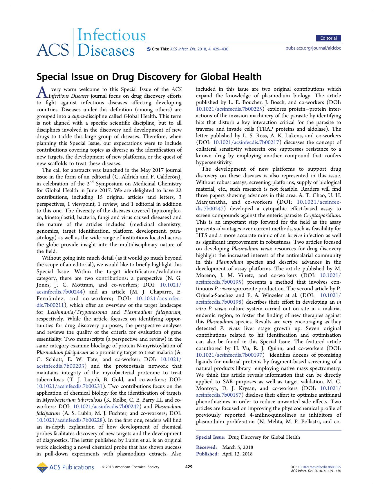 Special Issue on Drug Discovery for Global Health by Courtney C. Aldrich and Félix Calderón