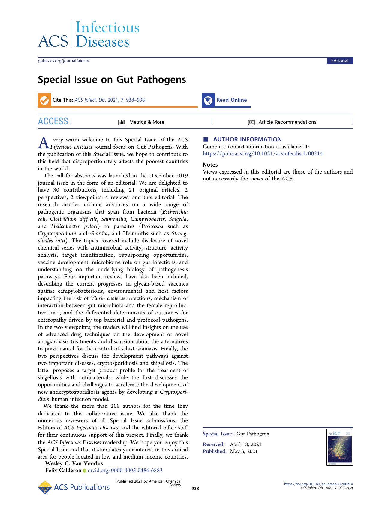 Special Issue on Gut Pathogens by Wesley C. Van Voorhis and Felix Calderón