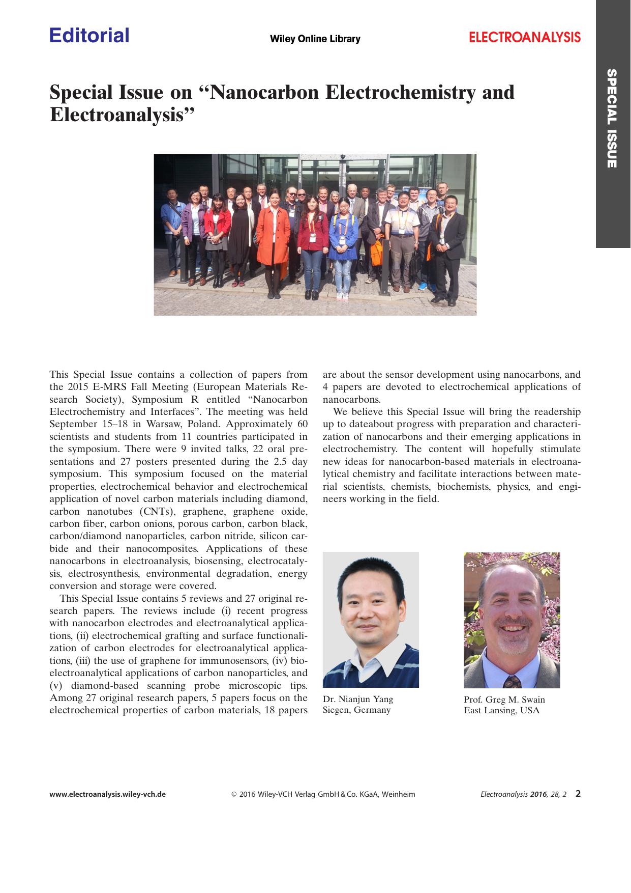 Special Issue on Nanocarbon Electrochemistry and Electroanalysis by Unknown