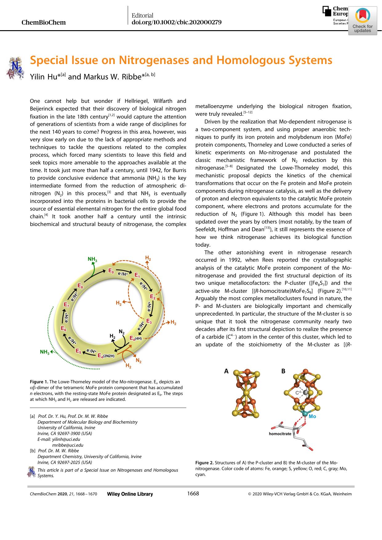 Special Issue on Nitrogenases and Homologous Systems by Unknown