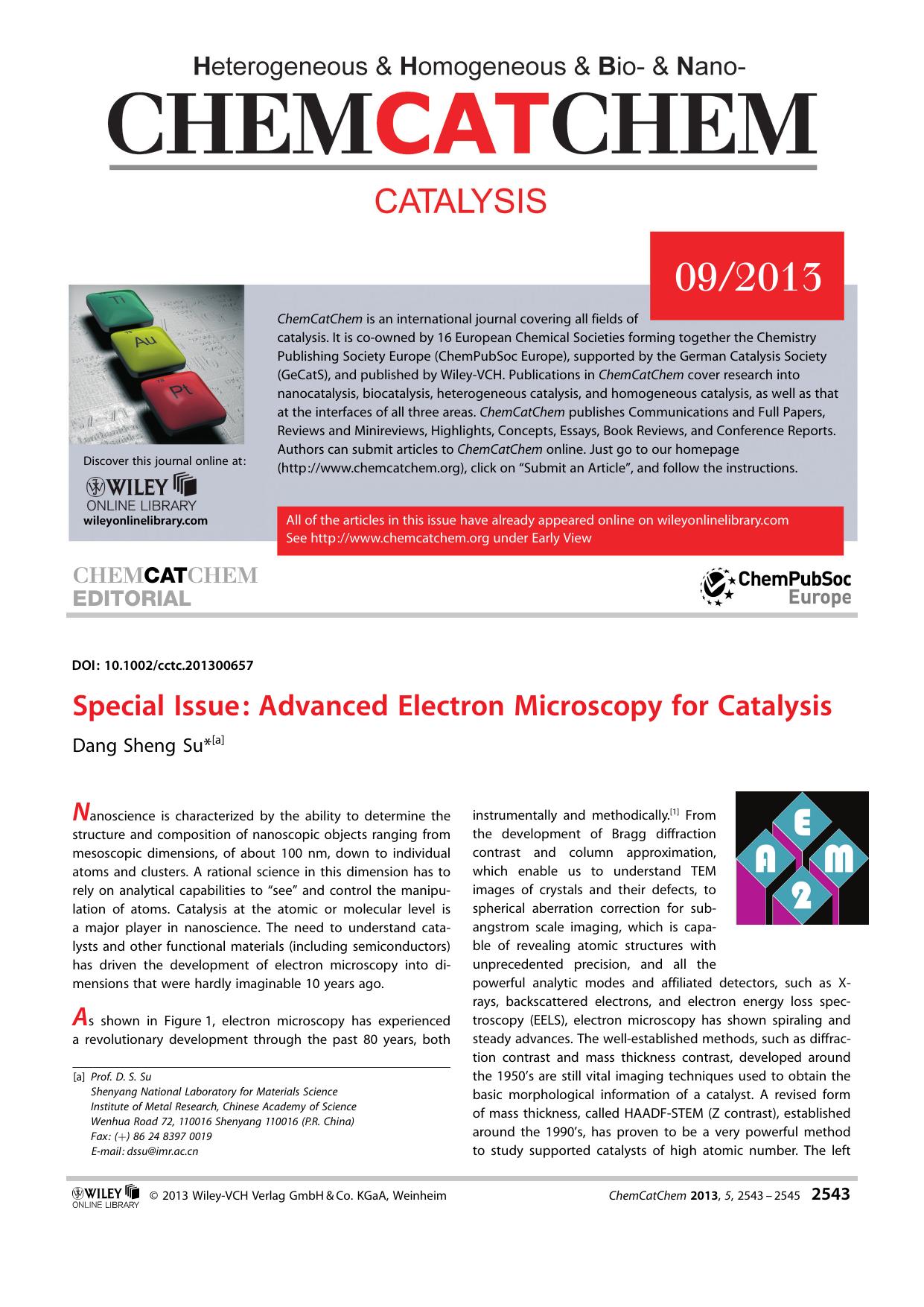 Special Issue: Advanced Electron Microscopy for Catalysis by Unknown