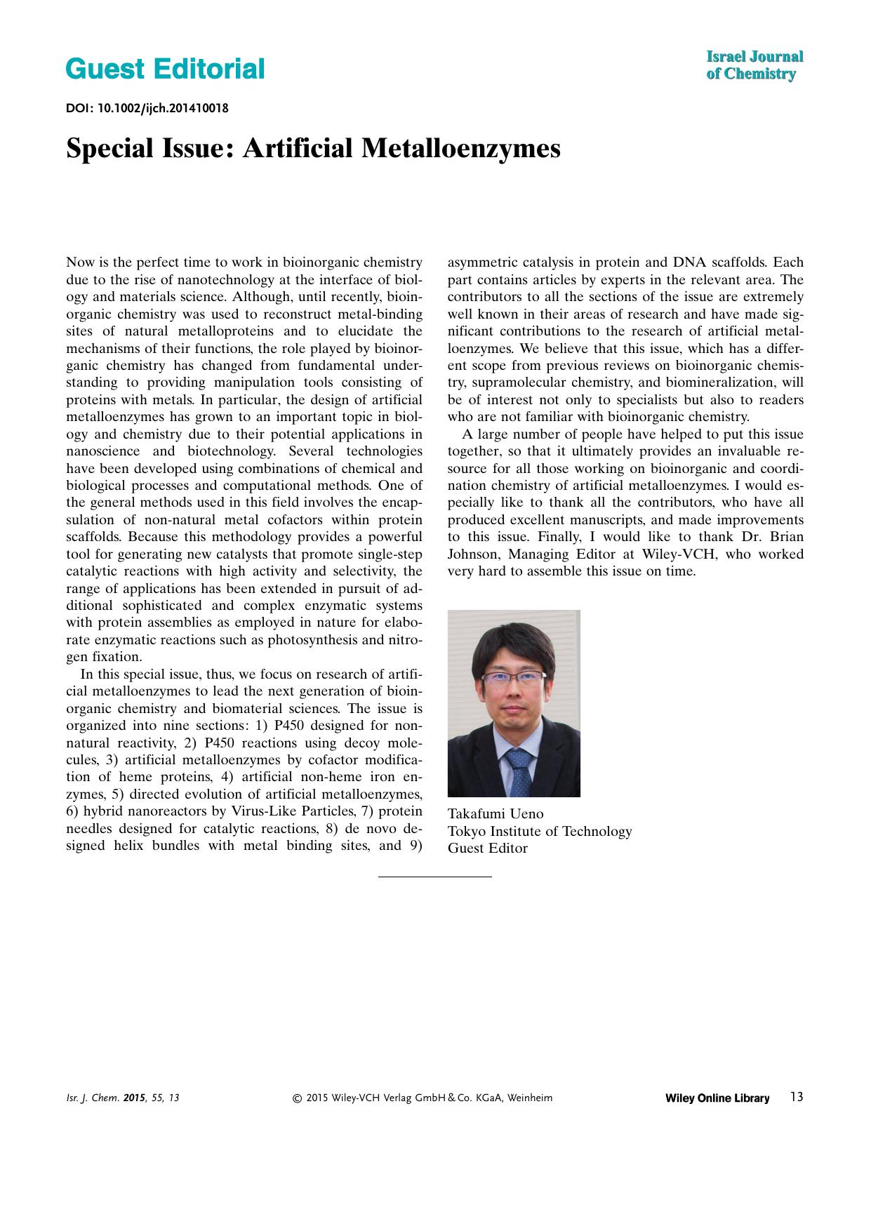 Special Issue: Artificial Metalloenzymes by Unknown