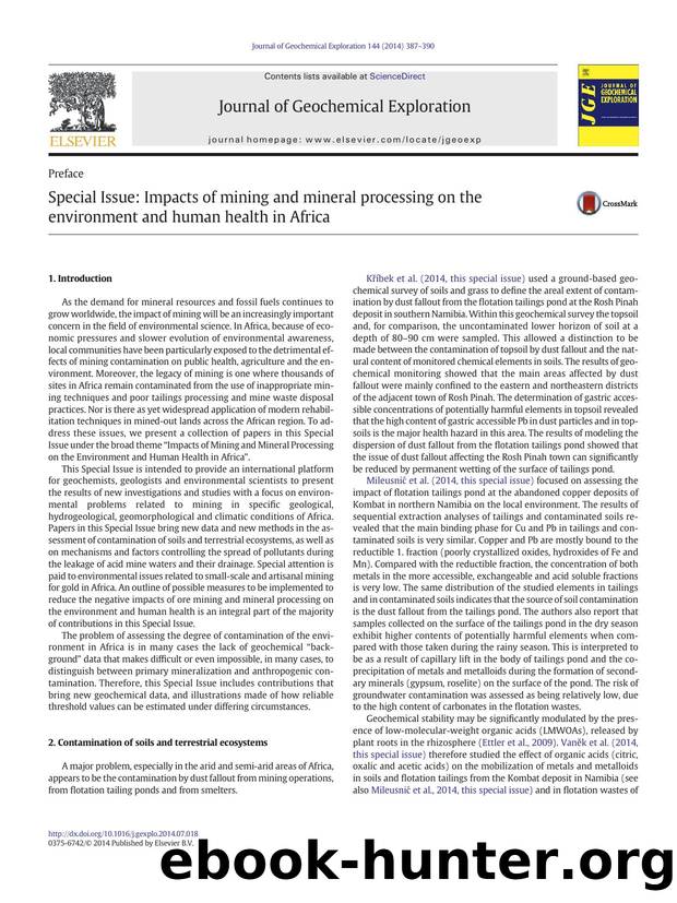 Special Issue: Impacts of mining and mineral processing on the environment and human health in Africa by Bohdan Kříbek & Benedetto De Vivo & Theophilus Davies