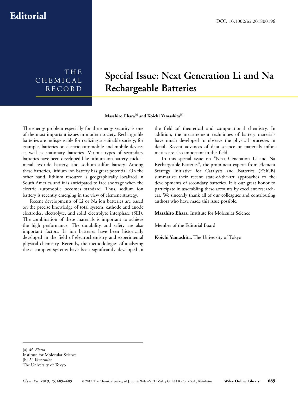 Special Issue: Next Generation Li and Na Rechargeable Batteries by Unknown