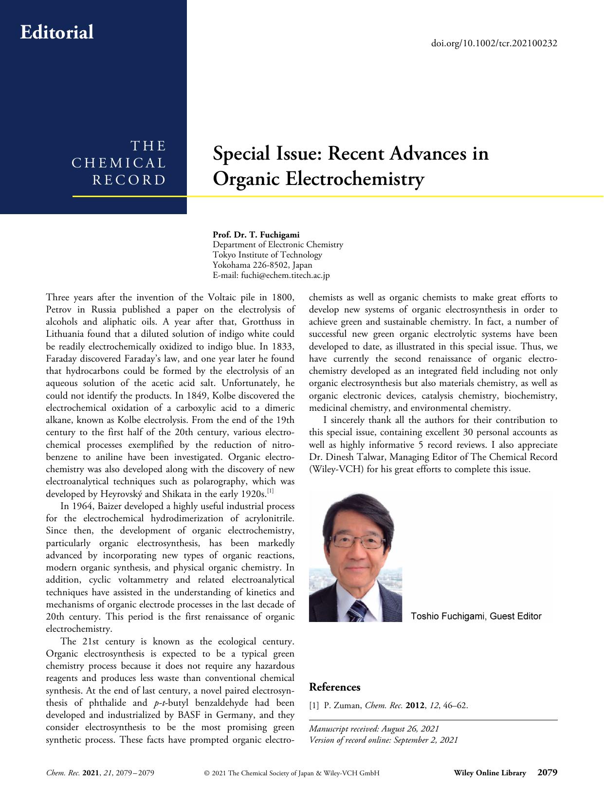 Special Issue: Recent Advances in Organic Electrochemistry by Unknown