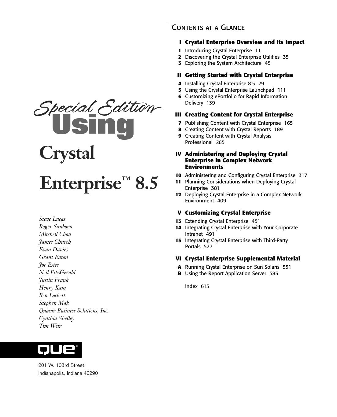Special edition using Crystal Enterprise 8.5 by Steven Lucas; et al