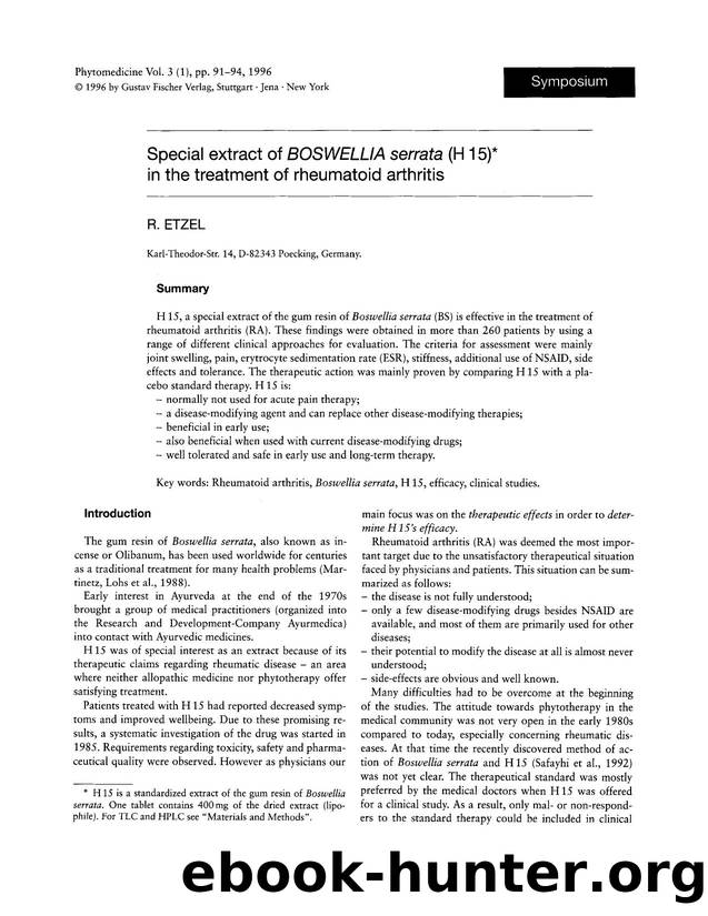 Special extract of BOSWELLIA serrata (H 15) in the treatment of rheumatoid arthritis by R. Etzel