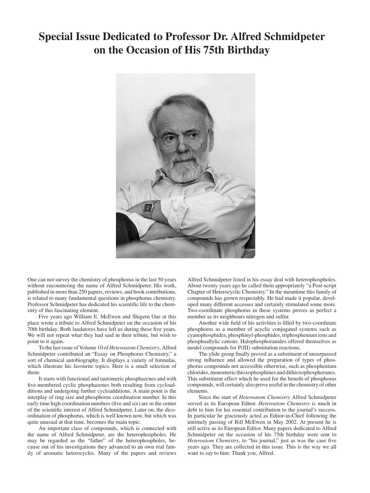 Special issue dedicated to professor Dr. Alfred Schmidpeter on the occasion of his 75th birthday by Unknown