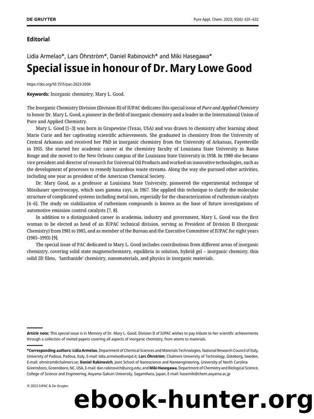Special issue in honour of Dr. Mary Lowe Good by Lidia Armelao