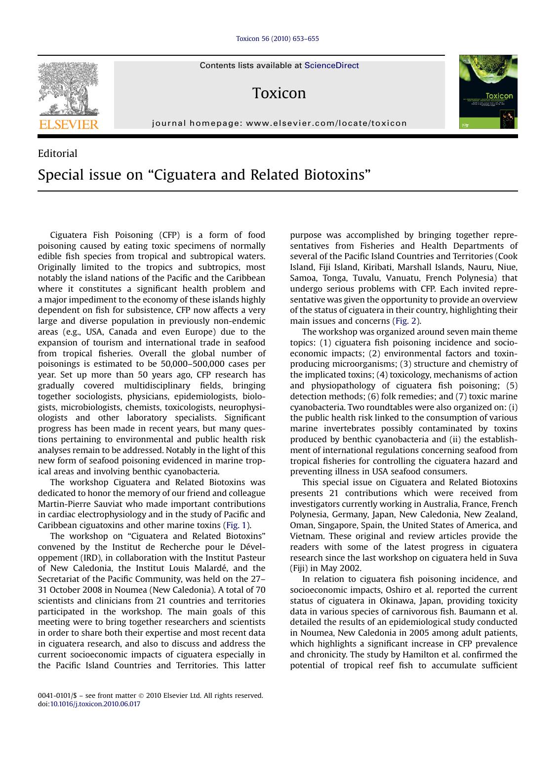 Special issue on ``Ciguatera and Related Biotoxins'' by Jordi Molgó & Dominique Laurent & Serge Pauillac & Mireille Chinain & Being Yeeting