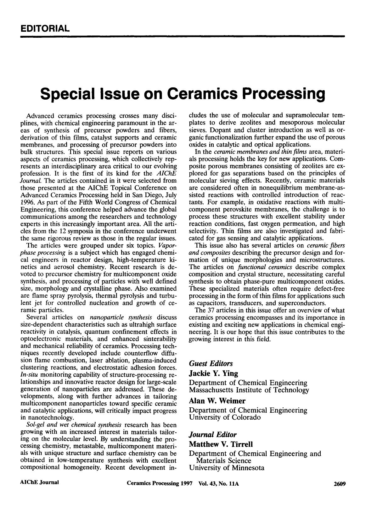 Special issue on ceramics processing by Unknown