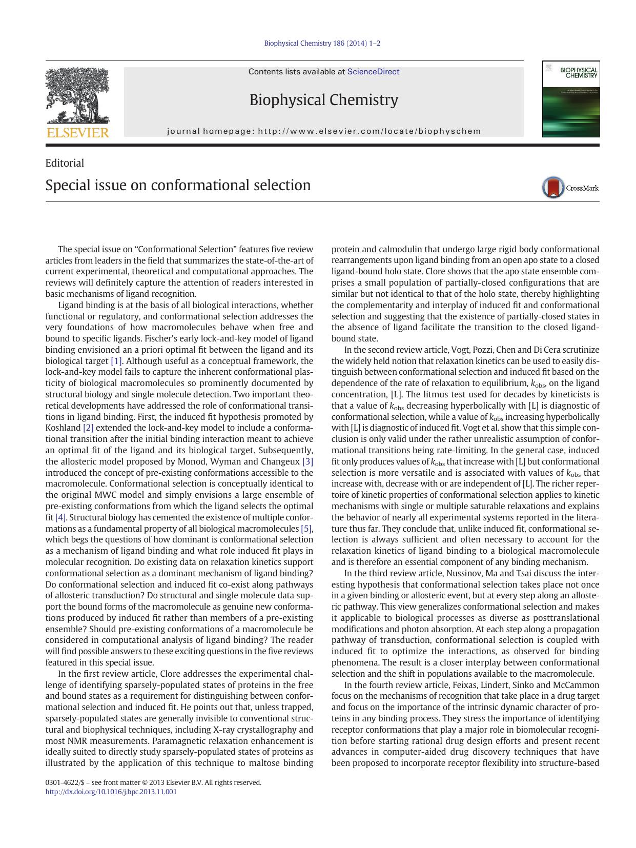 Special issue on conformational selection by Enrico Di Cera