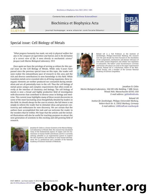 Special issue: Cell Biology of Metals by Jonathan D. Gitlin & Roland Lill