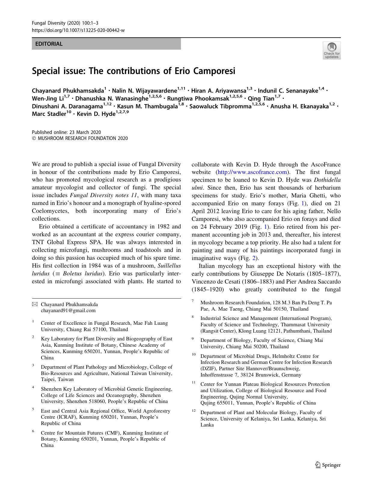 Special issue: The contributions of Erio Camporesi by unknow