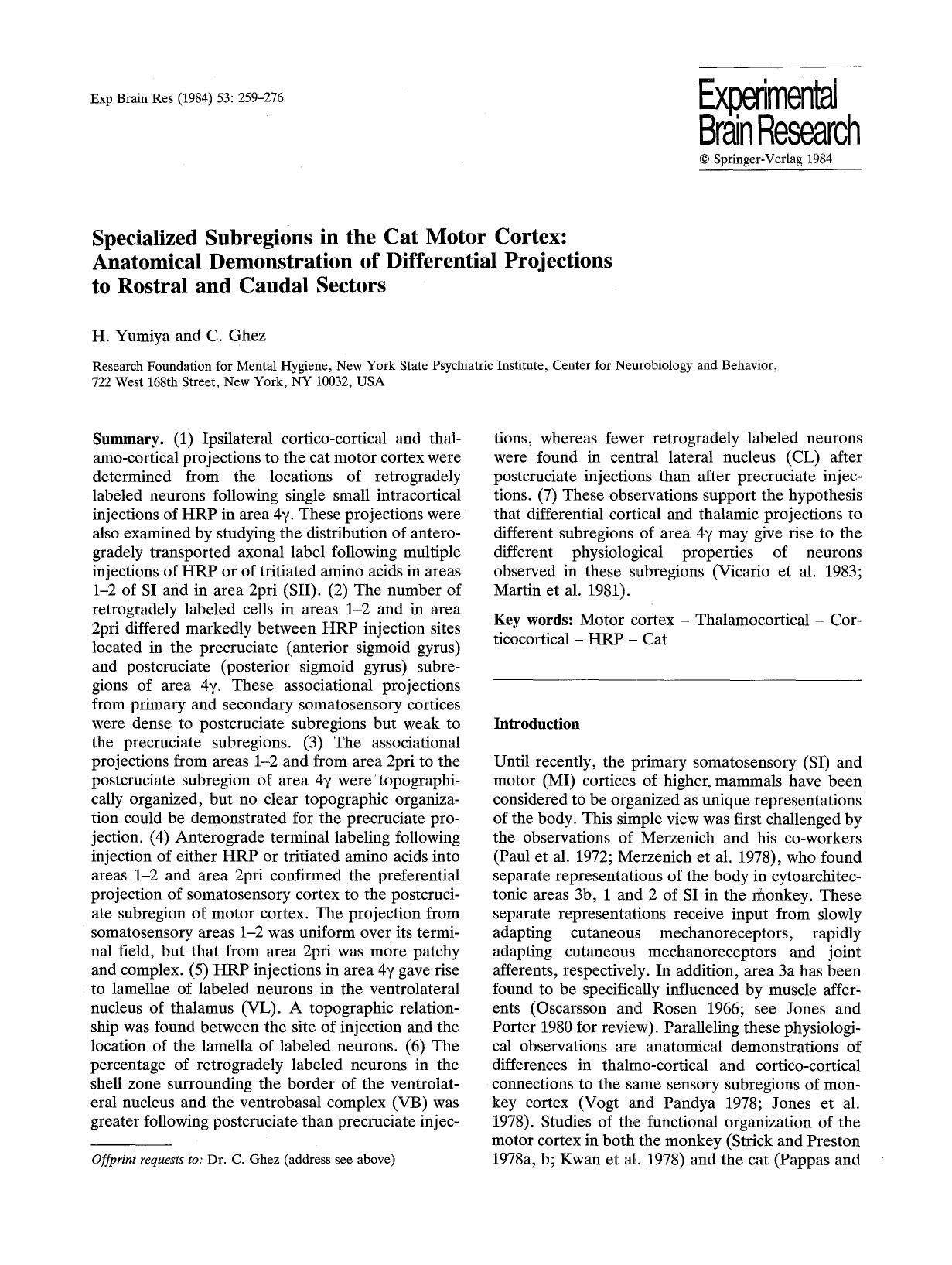Specialized subregions in the cat motor cortex: Anatomical demonstration of differential projections to rostral and caudal sectors by Unknown