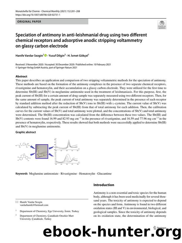 Speciation of antimony in anti-leishmanial drug using two different chemical receptors and adsorptive anodic stripping voltammetry on glassy carbon electrode by Hanife Vardar Sezgin & Yusuf Dilgin & H. İsmet Gökçel