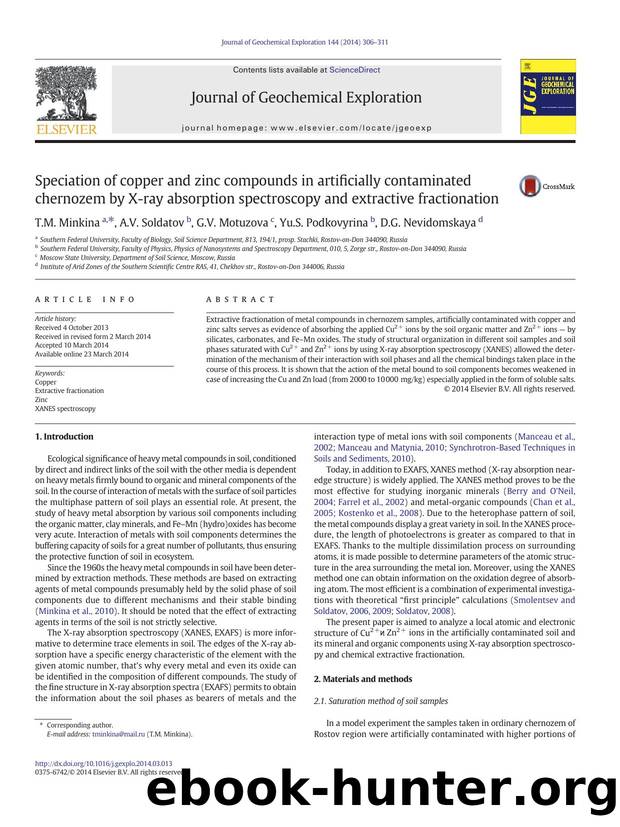 Speciation of copper and zinc compounds in artificially contaminated chernozem by X-ray absorption spectroscopy and extractive fractionation by T.M. Minkina & A.V. Soldatov & G.V. Motuzova & Yu.S. Podkovyrina & D.G. Nevidomskaya