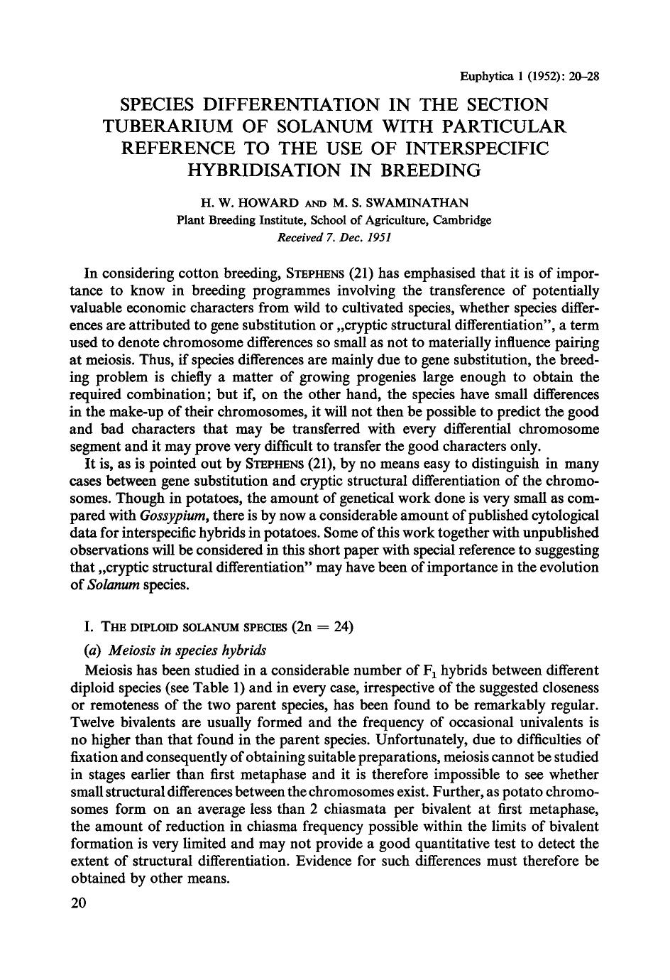 Species differentiation in the section Tuberarium of Solanum with particular reference to the use of interspecific hybridisation in breeding by Unknown