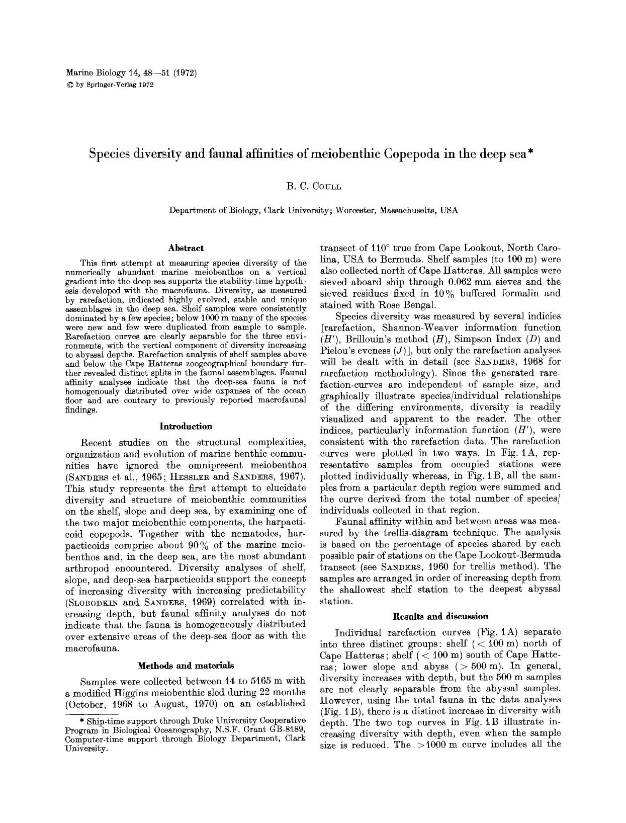 Species diversity and faunal affinities of meiobenthic Copepoda in the deep sea by Unknown