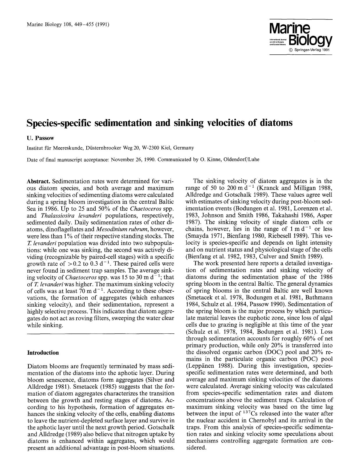 Species-specific sedimentation and sinking velocities of diatoms by Unknown