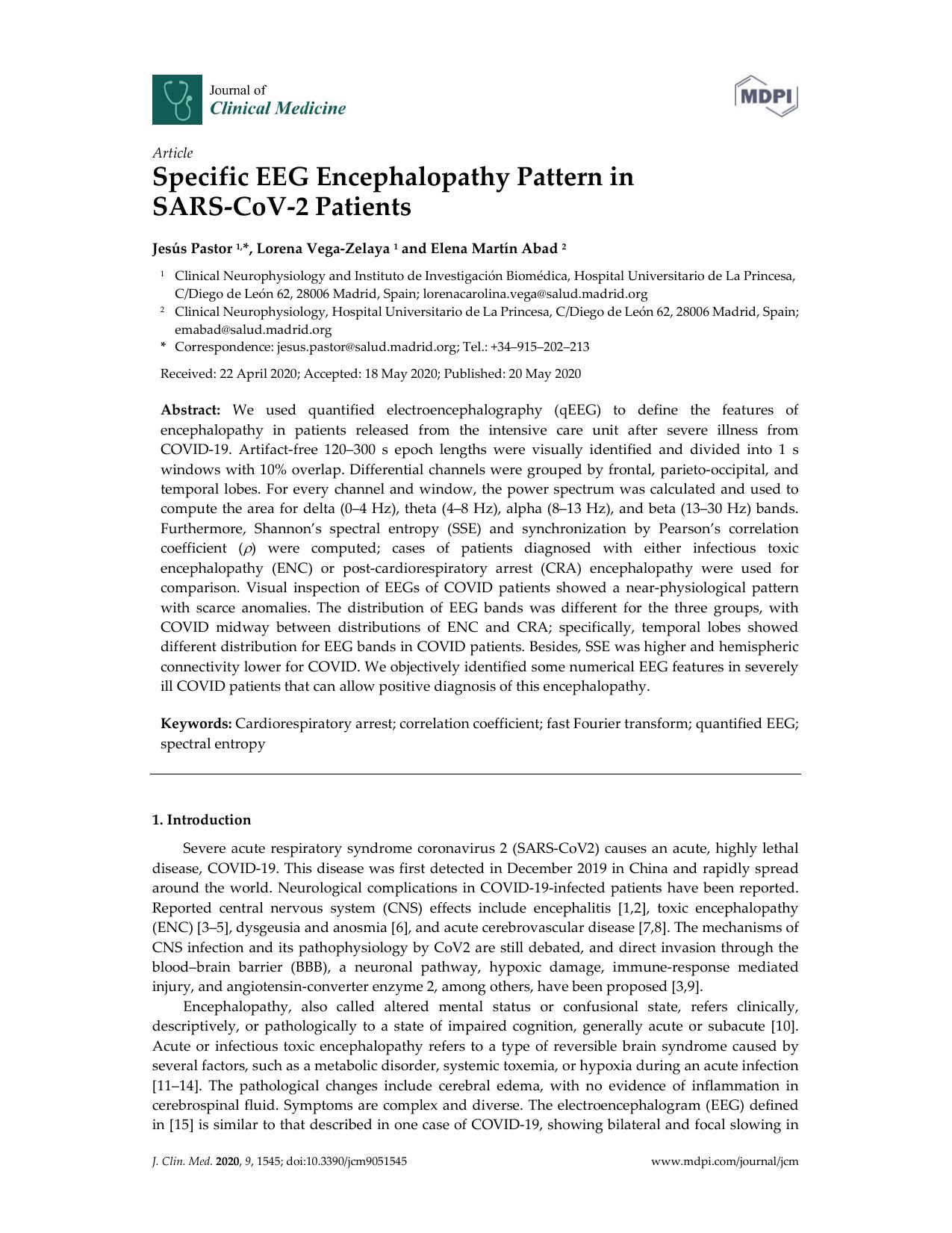 Specific EEG Encephalopathy Pattern in SARS-CoV-2 Patients by Jesús Pastor
