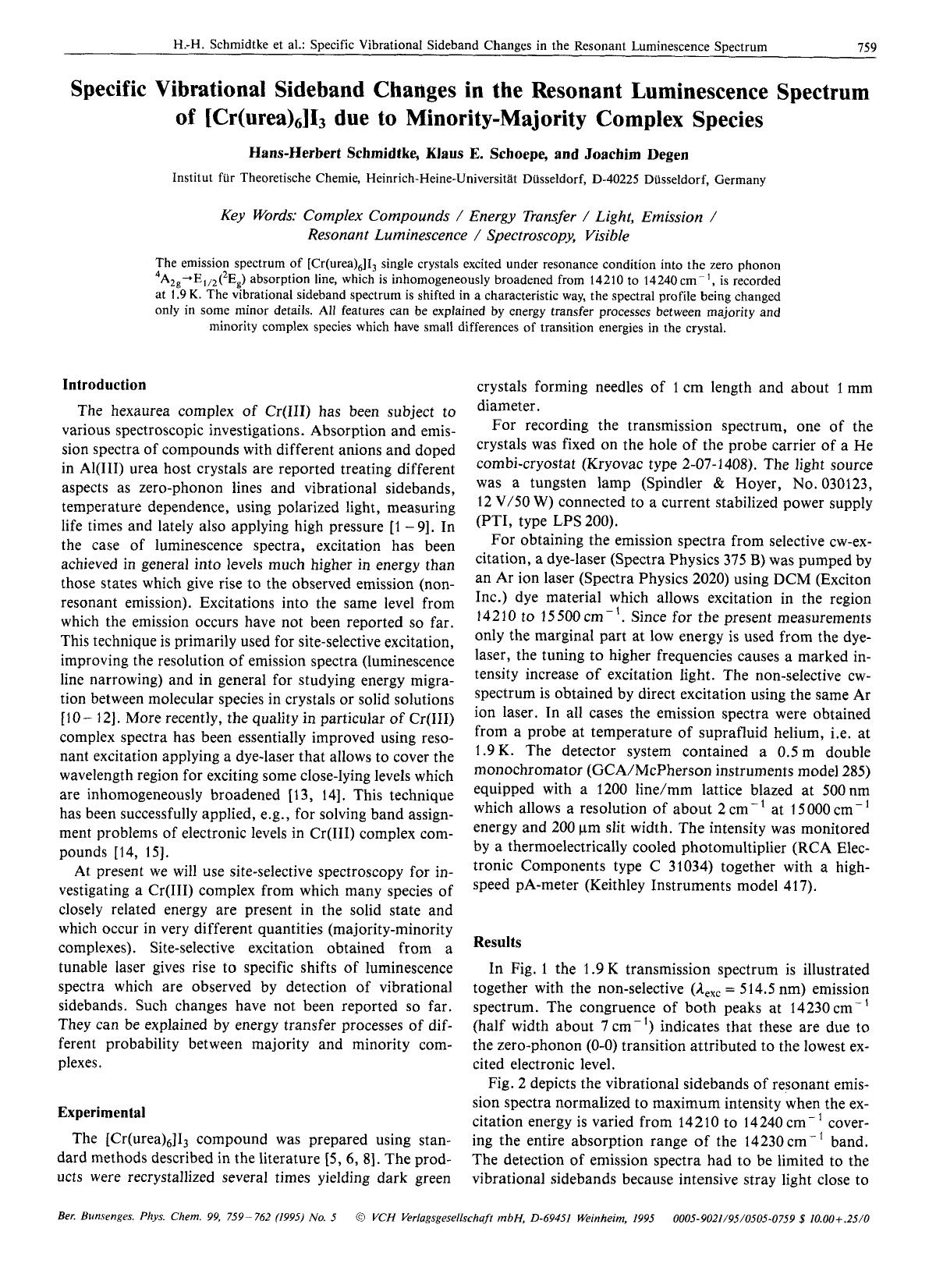Specific Vibrational Sideband Changes in the Resonant Luminescence Spectrum of [Cr(urea)6]I3 due to Minority-Majority Complex Species by Unknown