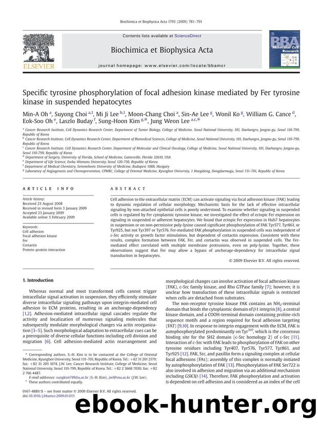 Specific tyrosine phosphorylation of focal adhesion kinase mediated by Fer tyrosine kinase in suspended hepatocytes by unknow