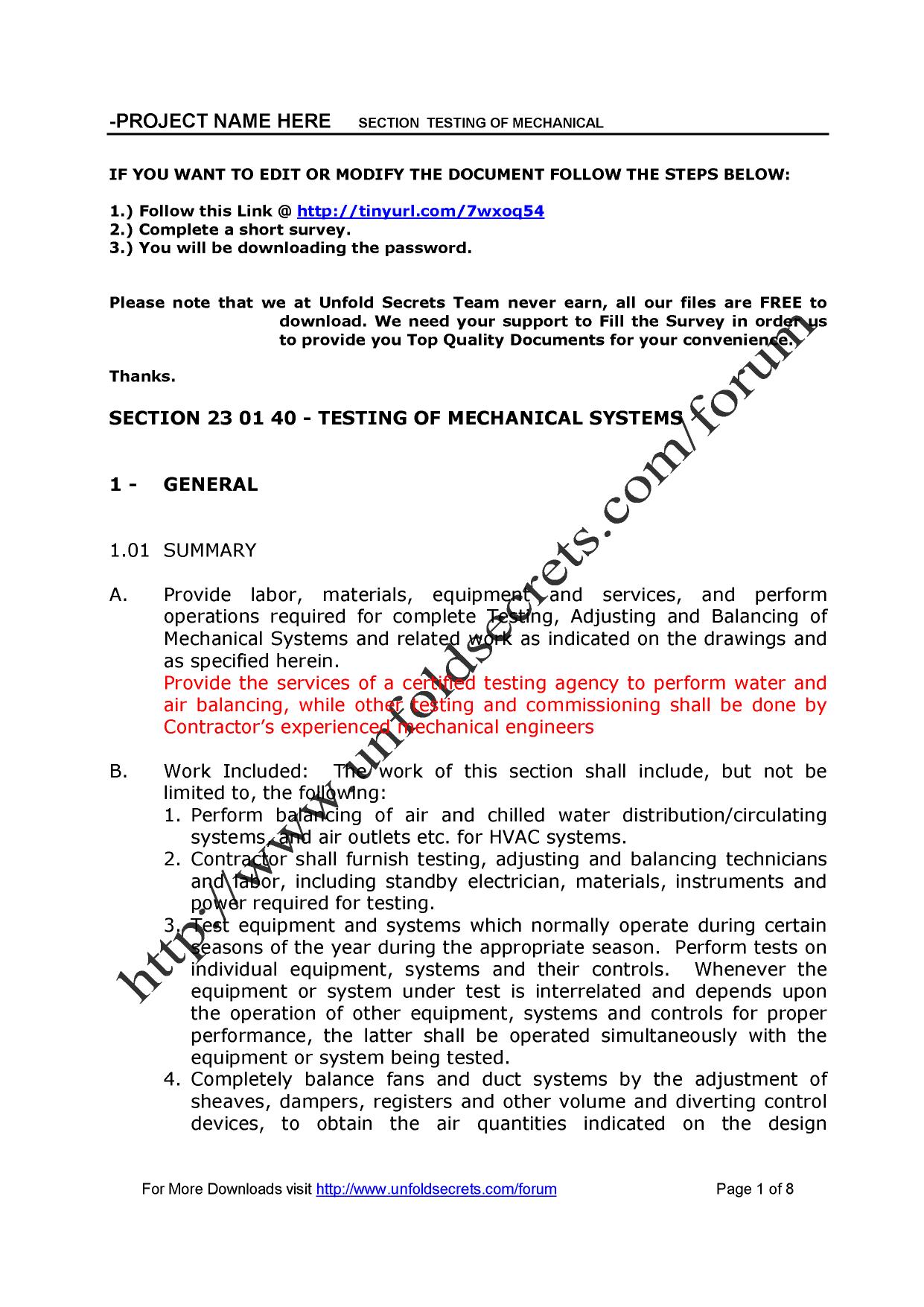 Specification of Testing Mechanical Systems New Version by Unknown