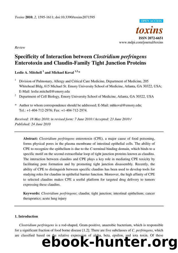 Specificity of Interaction between Clostridium perfringens Enterotoxin and Claudin-Family Tight Junction Proteins by Leslie A. Mitchell & Michael Koval