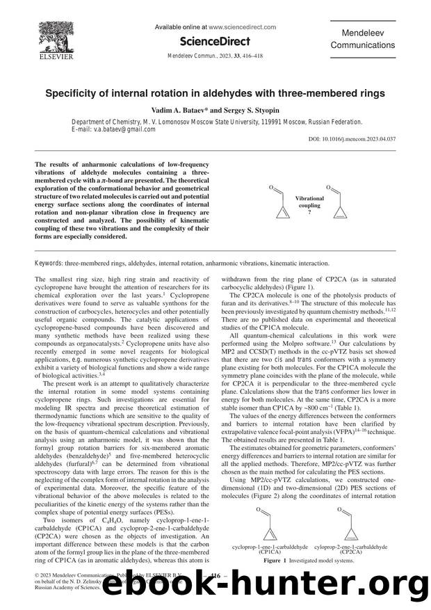 Specificity of internal rotation in aldehydes with three-membered rings by Vadim A. Bataev & Sergey S. Styopin