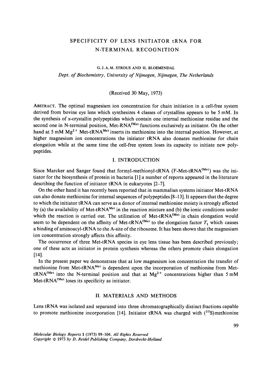 Specificity of lens initiator tRNA for N-terminal recognition by Unknown