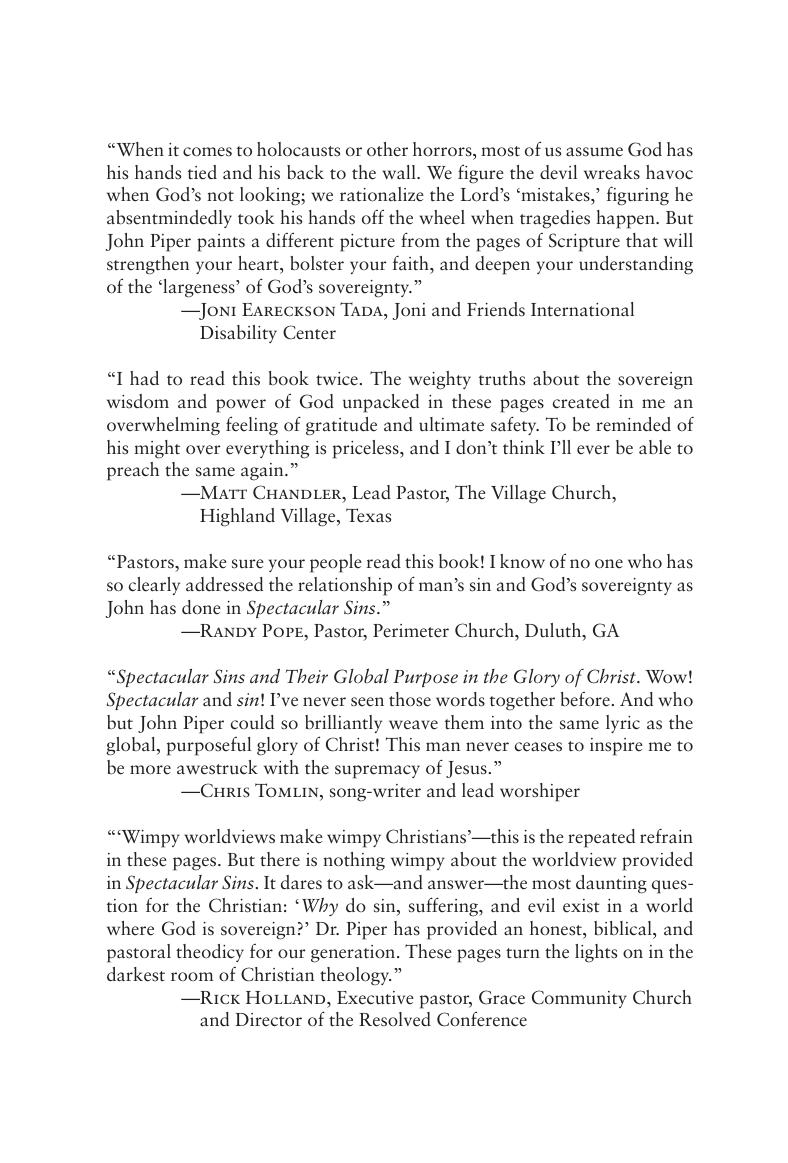 Spectacular Sins and Their Global Purpose in the Glory of Christ by Unknown