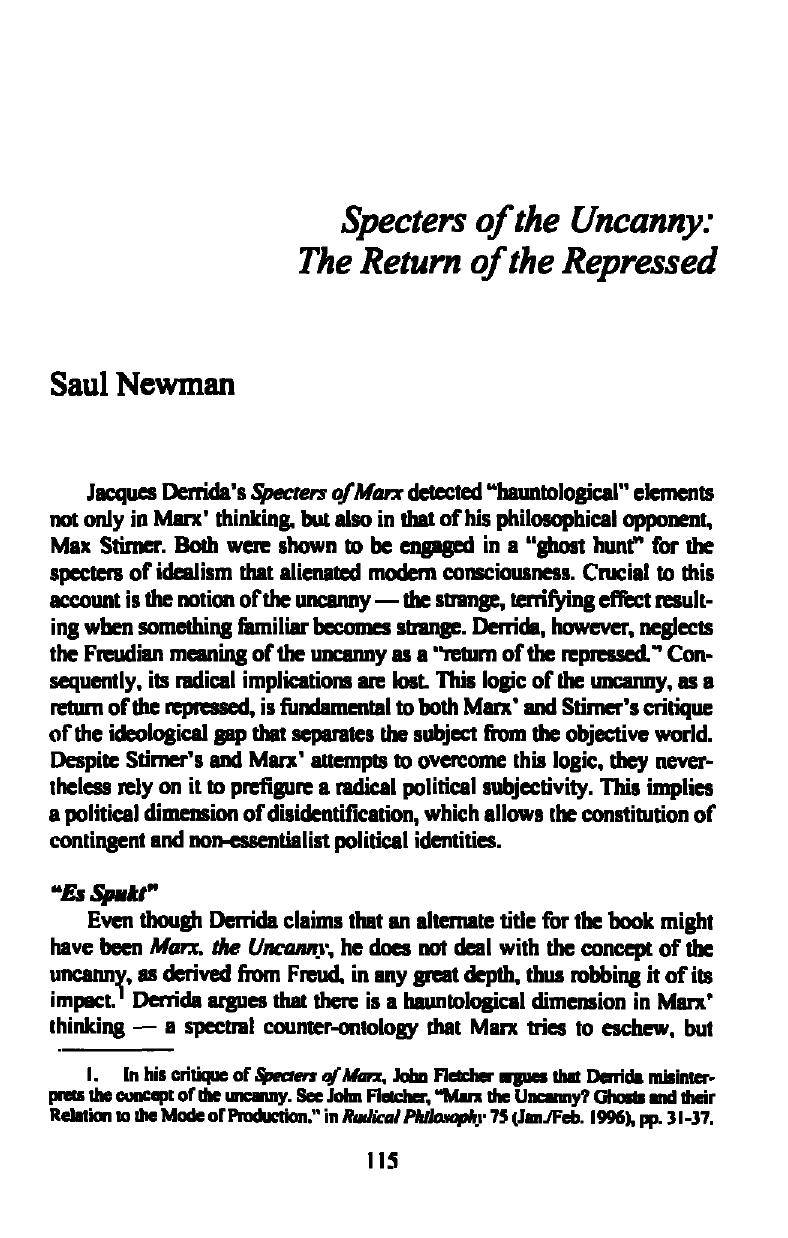 Specters of the Uncanny: The Return of the Repressed. by The Return of the Repressed