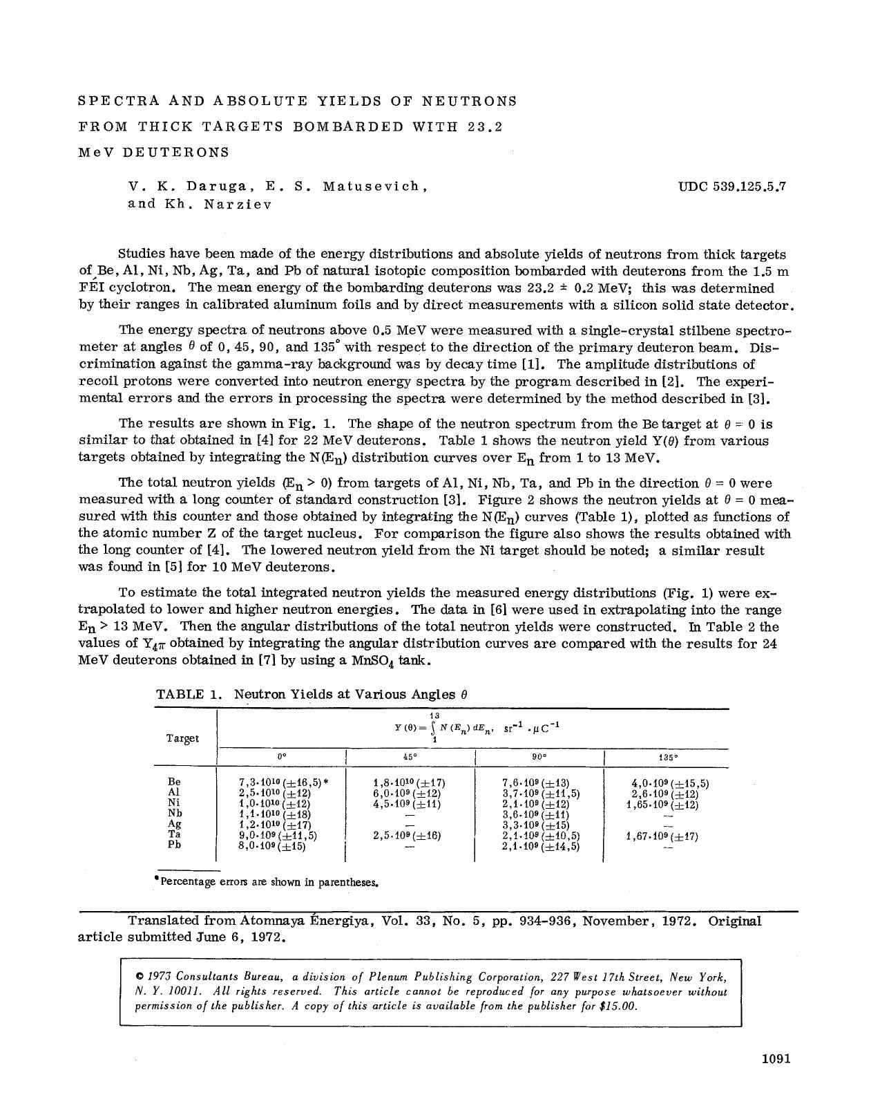Spectra and absolute yields of neutrons from thick targets bombarded with 23.2 MeV deuterons by Unknown