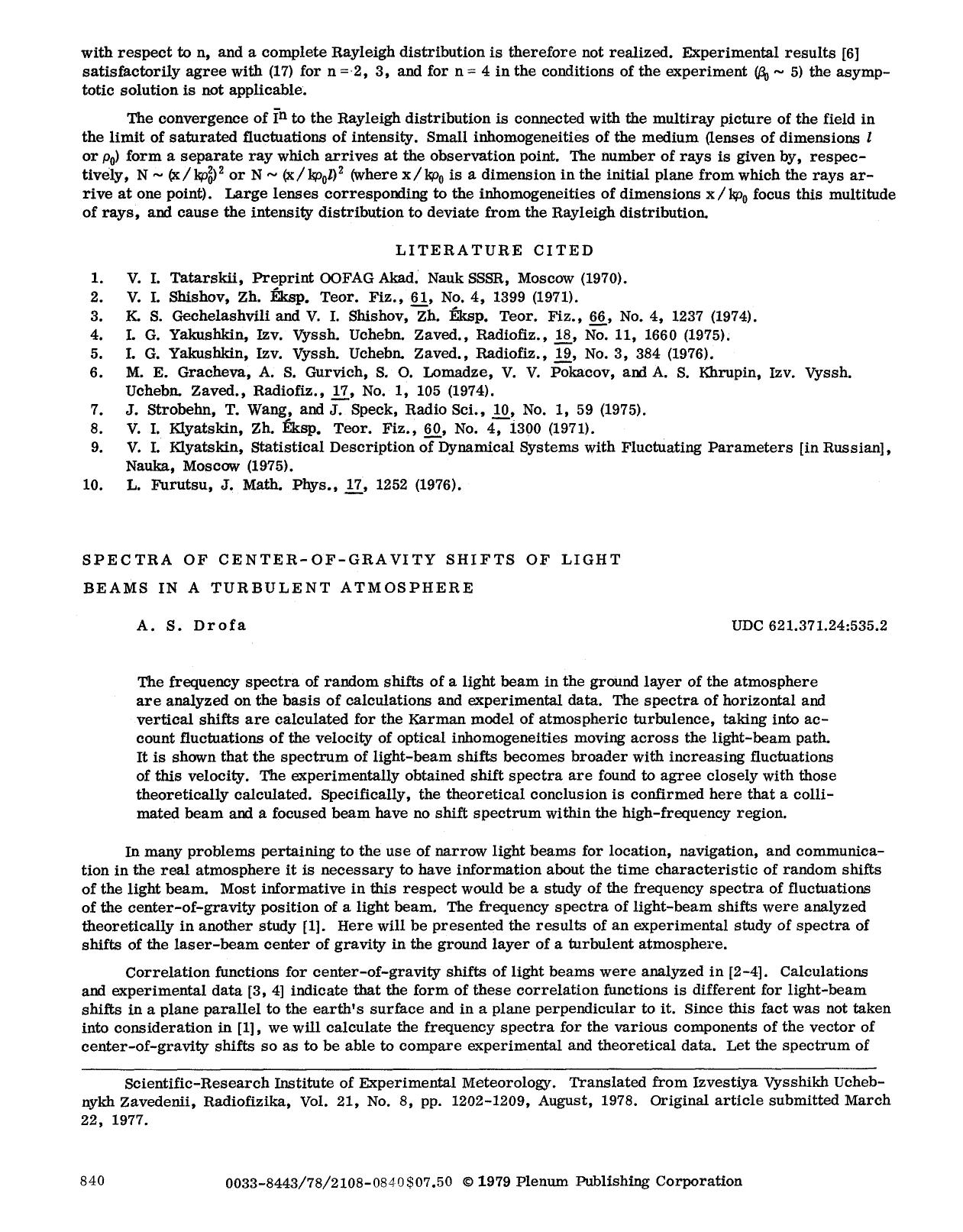 Spectra of center-of-gravity shifts of light beams in a turbulent atmosphere by Unknown