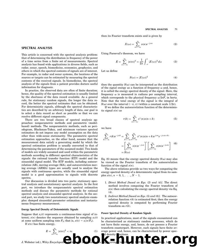 Spectral Analysis". In: Wiley Encyclopedia of Electrical and Electronics Engineering by Unknown