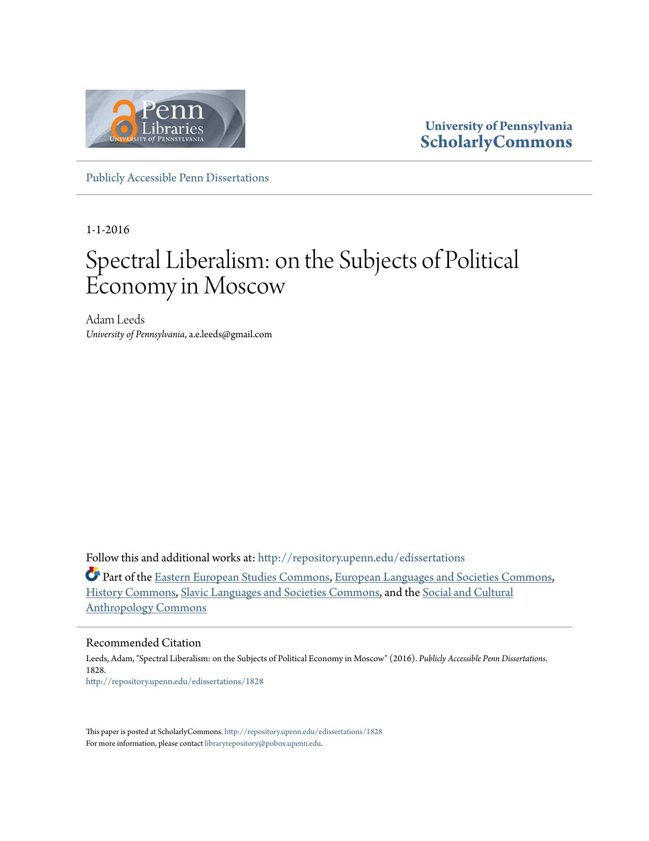 Spectral Liberalism: on the Subjects of Political Economy in Moscow by Adam Leeds