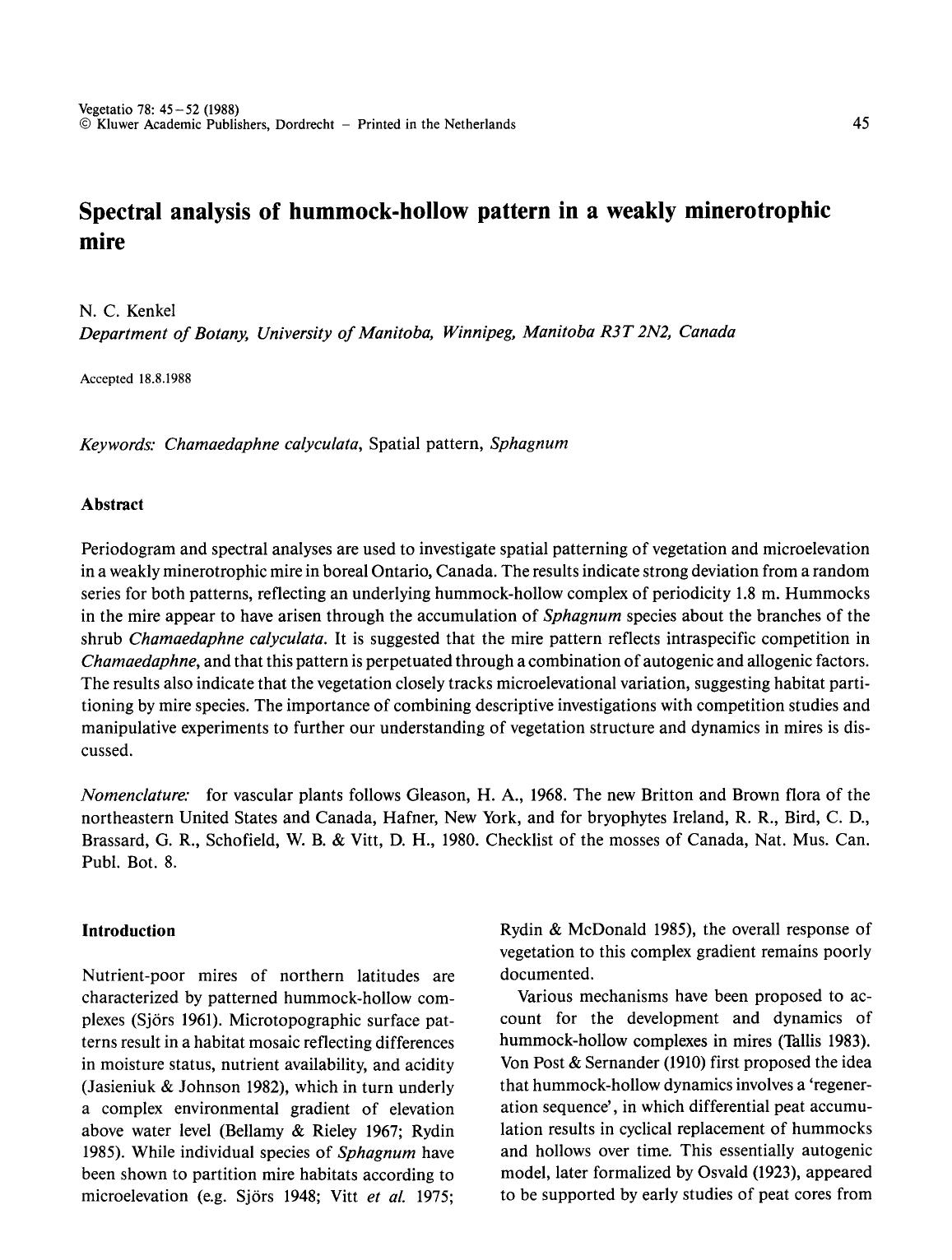 Spectral analysis of hummock-hollow pattern in a weakly minerotrophic mire by Unknown