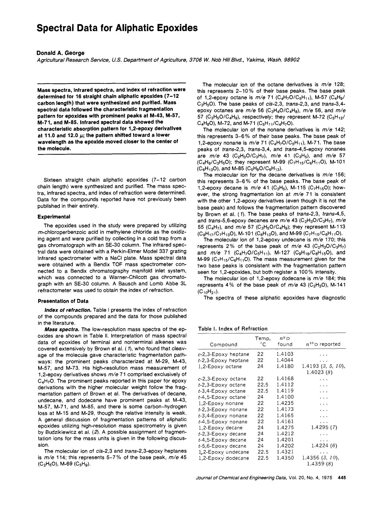 Spectral data for aliphatic epoxides by Donald A. George