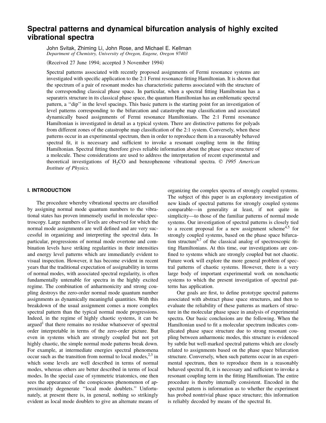Spectral patterns and dynamical bifurcation analysis by John Svitak & Zhiming Li & John Rose & and Michael E