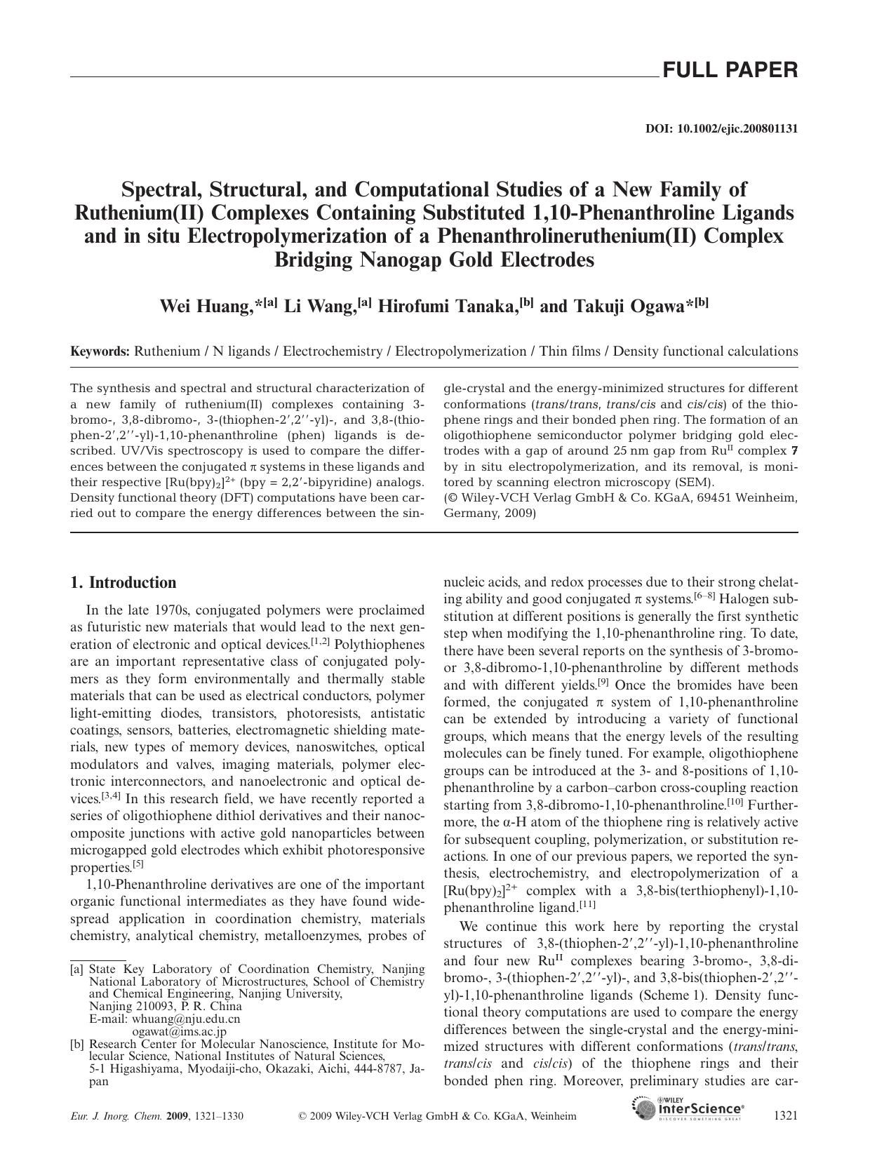 Spectral, Structural, and Computational Studies of a New Family of Ruthenium(II) Complexes Containing Substituted 1,10-Phenanthroline Ligands and in situ Electropolymerization of a by Unknown