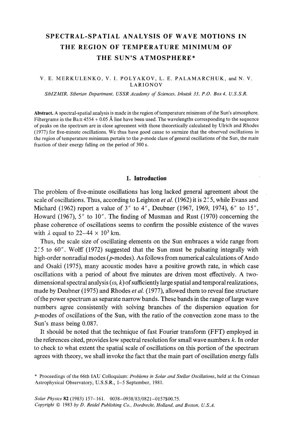 Spectral-spatial analysis of wave motions in the region of temperature minimum of the Sun's atmosphere by Unknown